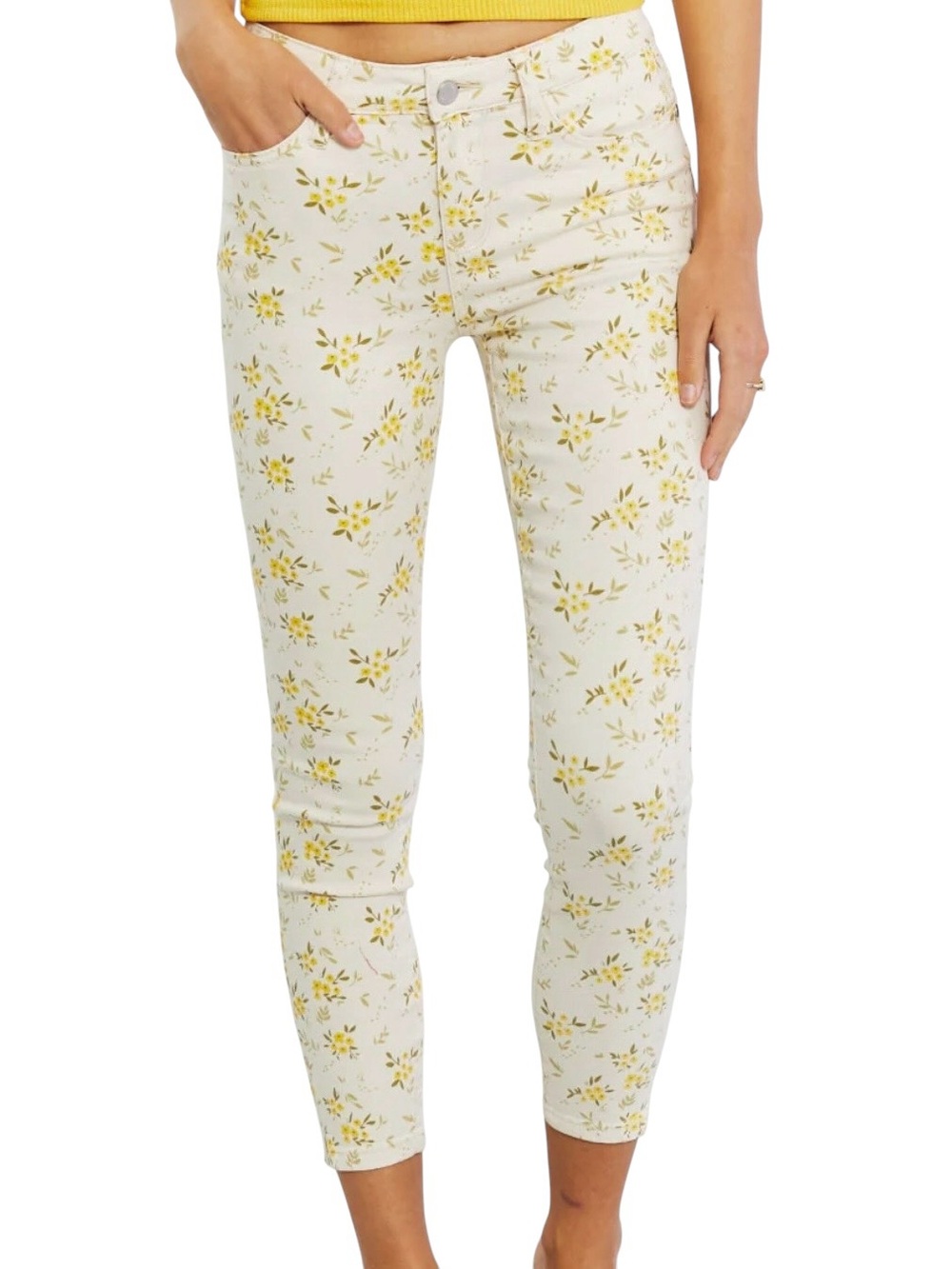 JUDY BLUE Pale Yellow Floral Skinny Jeans NEW 7/28